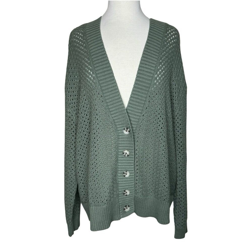 Torrid Open Stitch Cardigan Button Front V-Neck Agave Green Size 2X Cotton